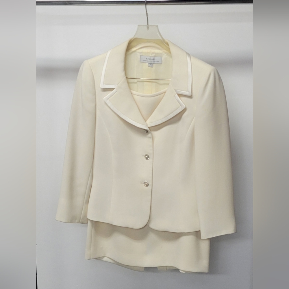 SOLD - Vintage Tahari Cream Suit Blazer & Skirt